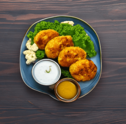 Куриные котлеты с сыром, специями и гарниром из цветной капусты – рецепт