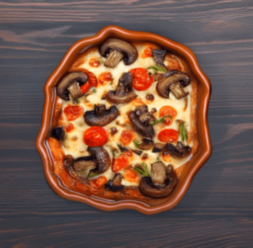 Куриные грудки запеченные с домашним сыром, помидорами, луком и грибами