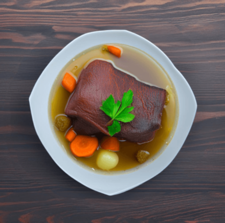 Грудинка с горчицей, овощами и говяжьим бульоном – рецепт