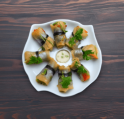 Рыбные рулетики с овощной начинкой